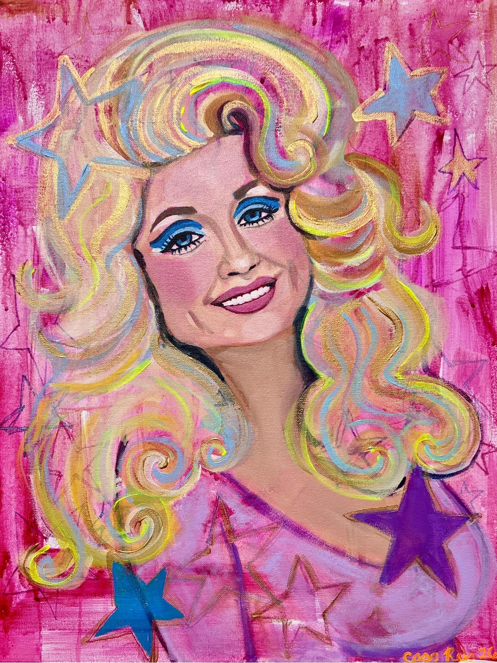 Vibrant Pink Pop Portrait Painting Dolly Parton Barbie star ⭐️ wall decor
